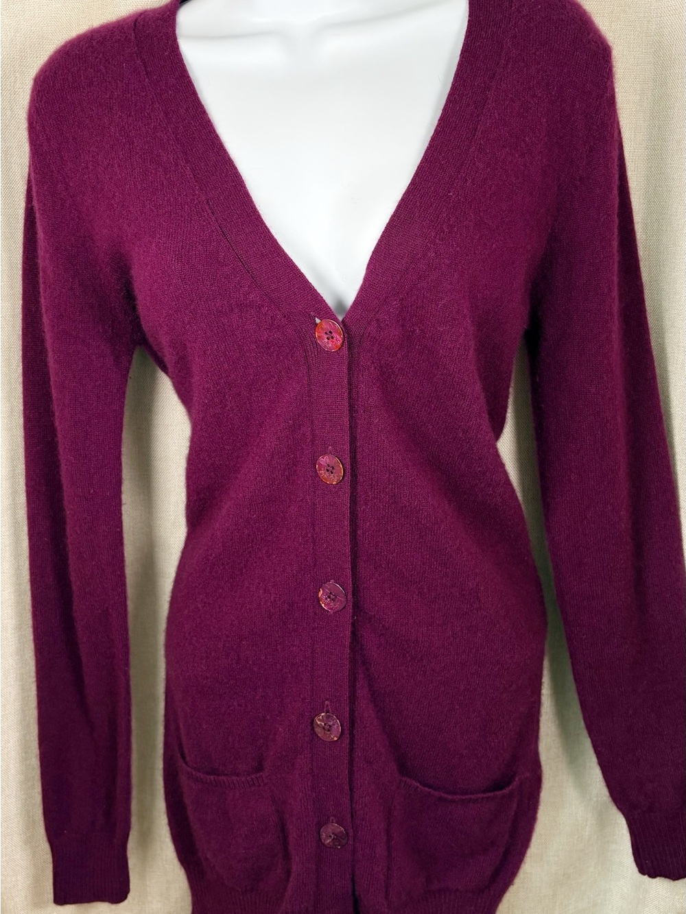 🍷 Dear Cashmere Blackberry Wine 100% Cashmere Cardigan S Purple